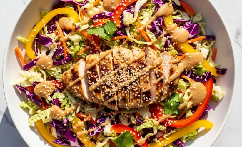 Chicken Coleslaw Salad with Ginger Sesame Dressing