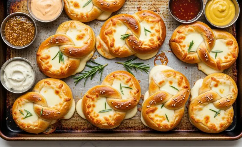 Soft Mozzarella Stuffed Pretzels with Fresh Rosemary Recipe